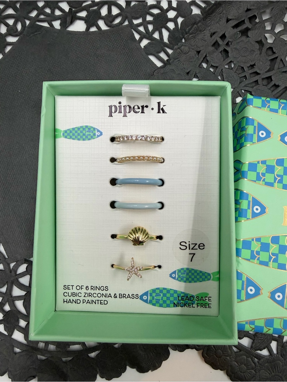 Piper K Coastal Ring Set Size 7 Starfish Shell CZ Stackable Rings 6pc NIB